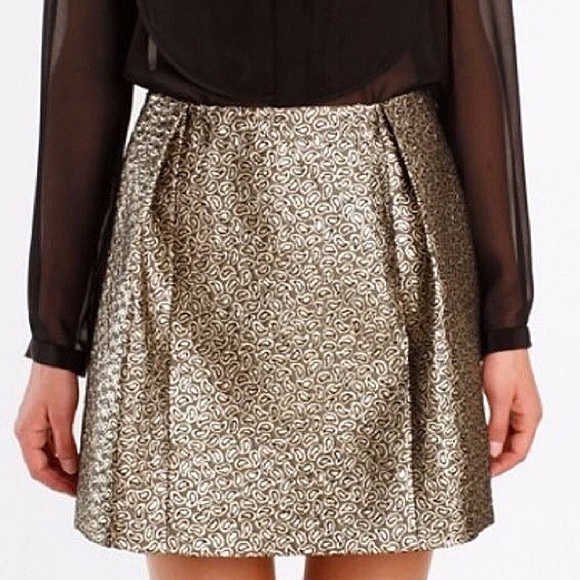 🌟 TIBI PAISLEY JACQUARD PLEATED METALLIC BLACK GOLD HIGH WAIST MINI SKIR… - Picture 1 of 12